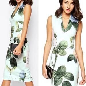 Ted Baker Ravina Floral Midi Dress Rose Greenery White Medium